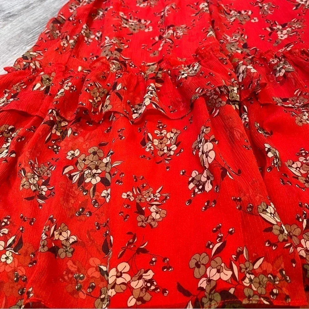 ZARA Red Floral Off The Shoulder Ruffled Tiered Chiffon Midi Dress Size XS - Picture 17 of 17
